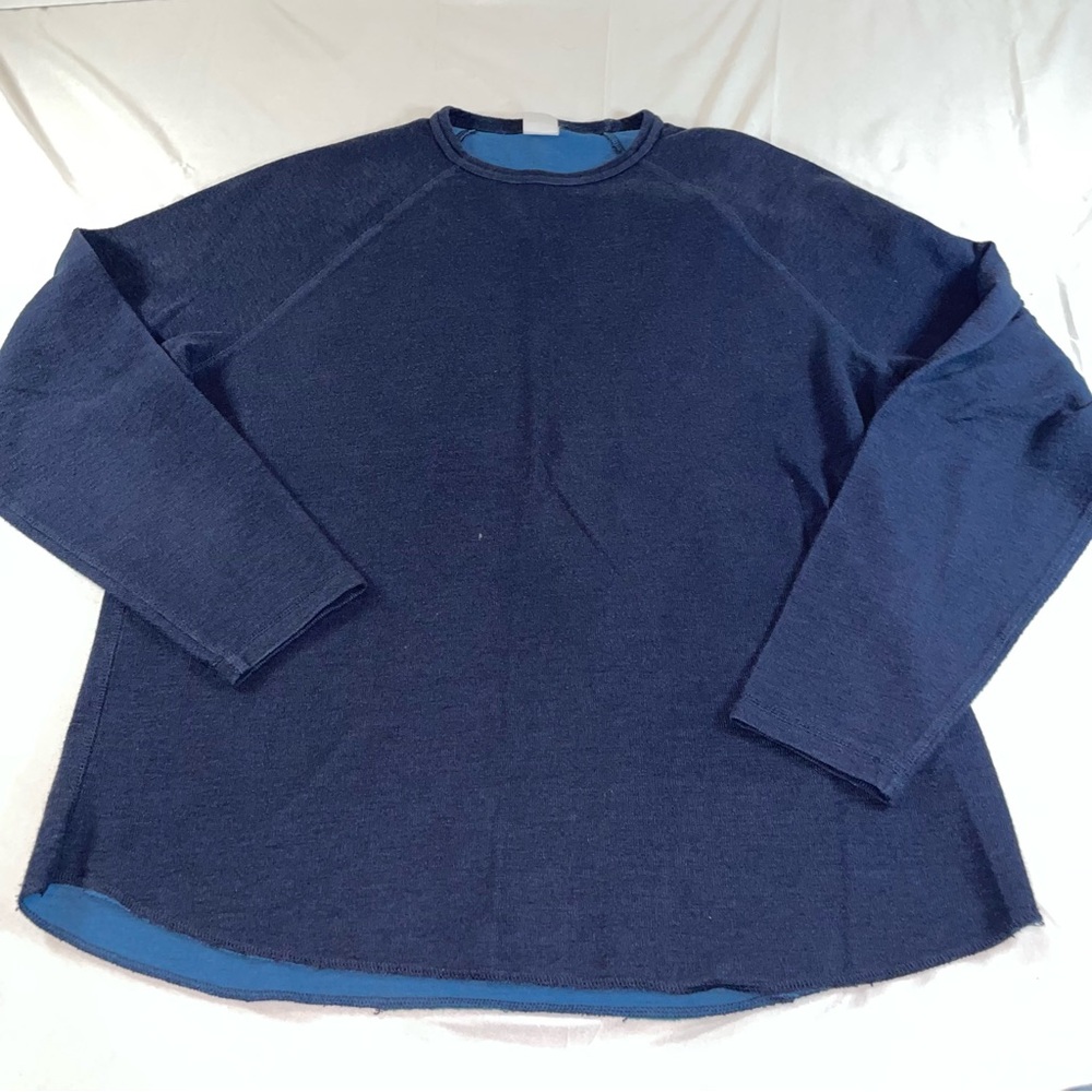 Lucky Brand Grey Label Reversible Navy Teal Knit Raglan Long Sleeve Shirt XL